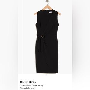 Calvin Klein Black Sleeveless Faux-Wrap Sheath Dress with Ring Detail